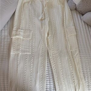 No Boundaries Cream Crochet Wide-Leg Cargo Pants